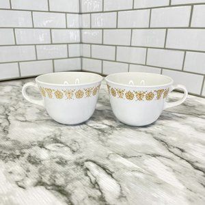 Vintage Corelle Livingware 1970's Butterfly Gold Tea Cups Mugs Set of 2